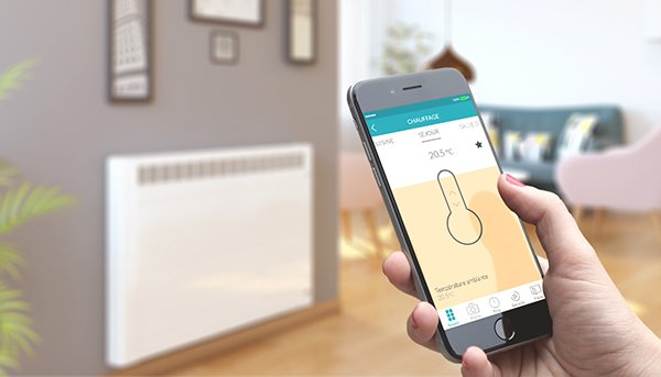 Radiator at inertia connected smartphone connected thermostat